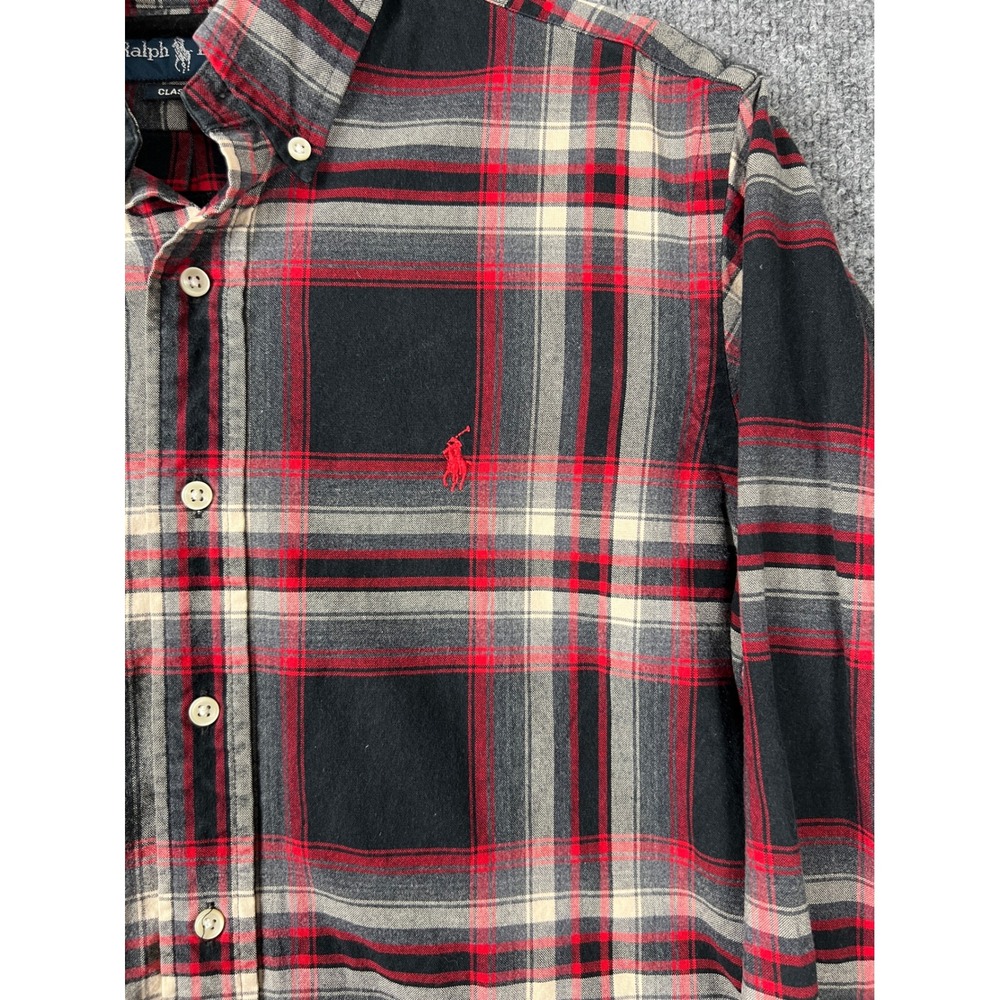 Polo‎ Ralph Lauren Flannel Shirt Mens Small Red Black Plaid Classic Fit Preppy